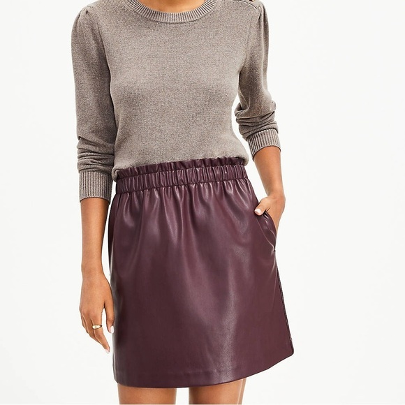 LOFT Faux Leather Mini Pocket Skirt Burgundy Size XS - Picture 1 of 5